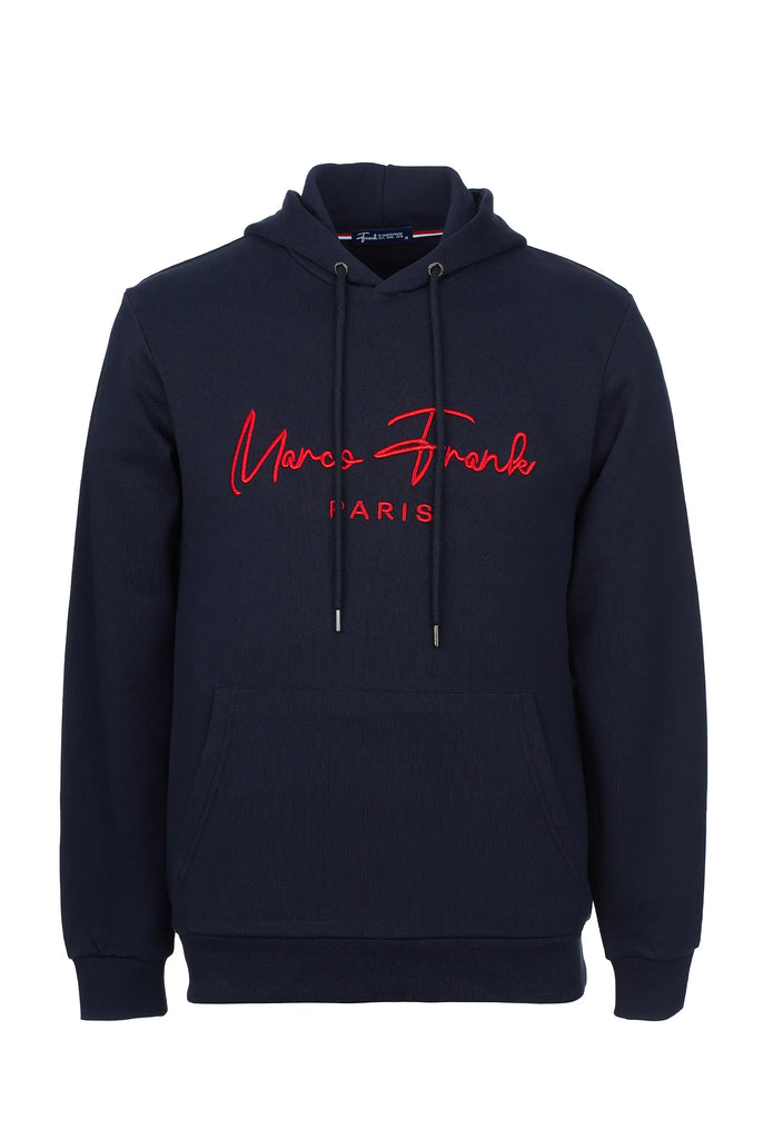 Marco Frank | Paris, France | Fontaine: Sweat Capuche Avec Logo Manuscrit Brodé - Bleu Marine