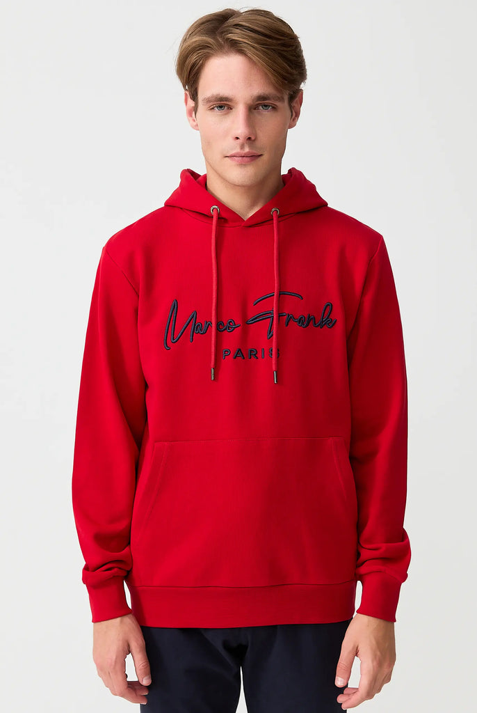 Marco Frank | Paris, France | Fontaine: Sweat Capuche Avec Logo Manuscrit Brodé - Rouge