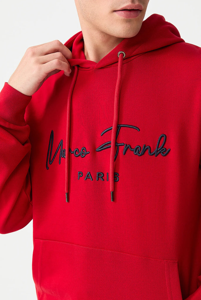 Marco Frank | Paris, France | Fontaine: Sweat Capuche Avec Logo Manuscrit Brodé - Rouge