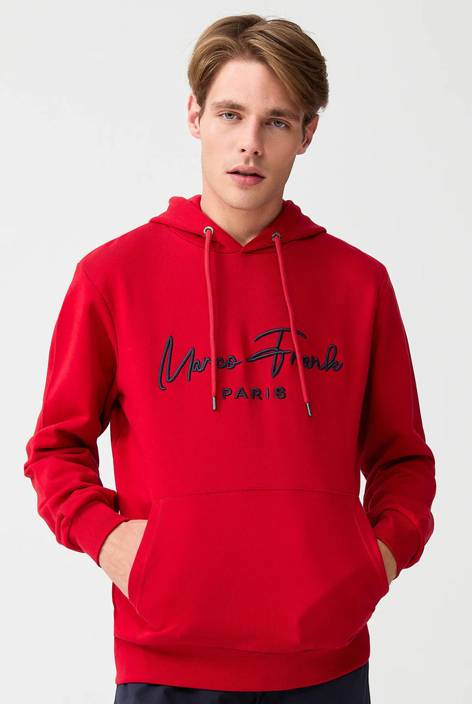 Marco Frank | Paris, France | Fontaine: Sweat Capuche Avec Logo Manuscrit Brodé - Rouge