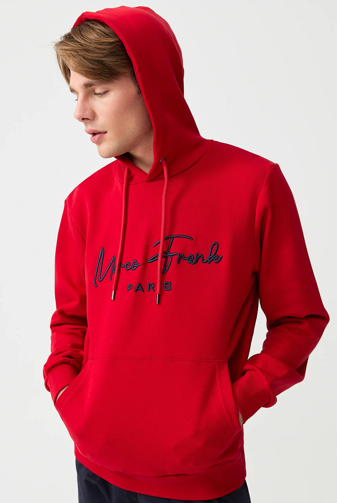Marco Frank | Paris, France | Fontaine: Sweat Capuche Avec Logo Manuscrit Brodé - Rouge