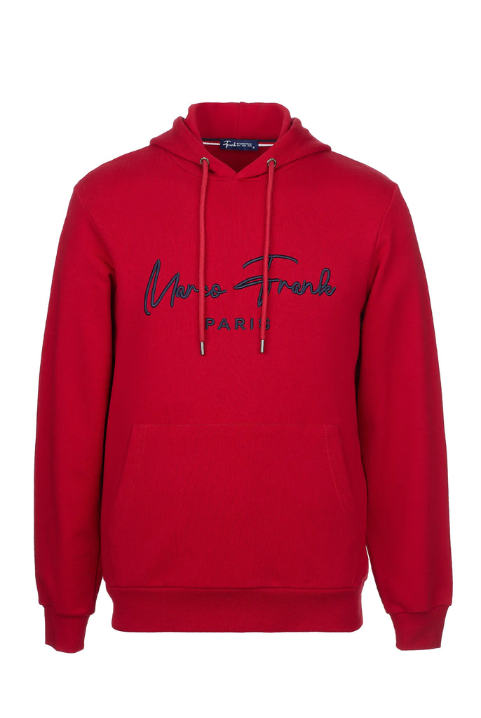 Marco Frank | Paris, France | Fontaine: Sweat Capuche Avec Logo Manuscrit Brodé - Rouge