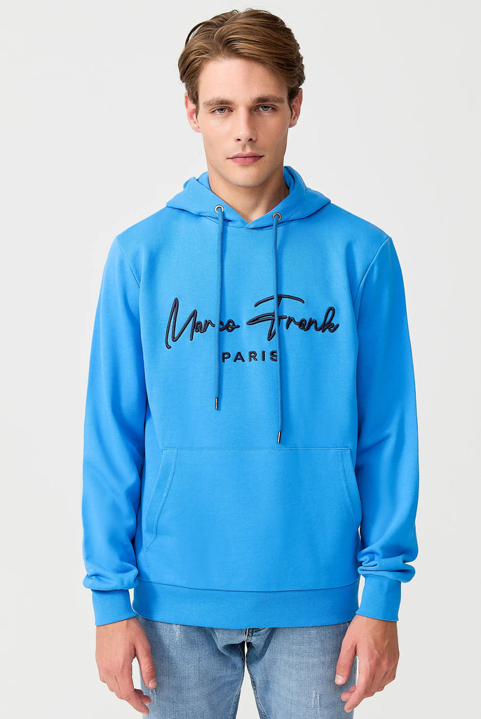 Marco Frank | Paris, France | Fontaine: Sweat Capuche Avec Logo Manuscrit Brodé - Royal Bleu