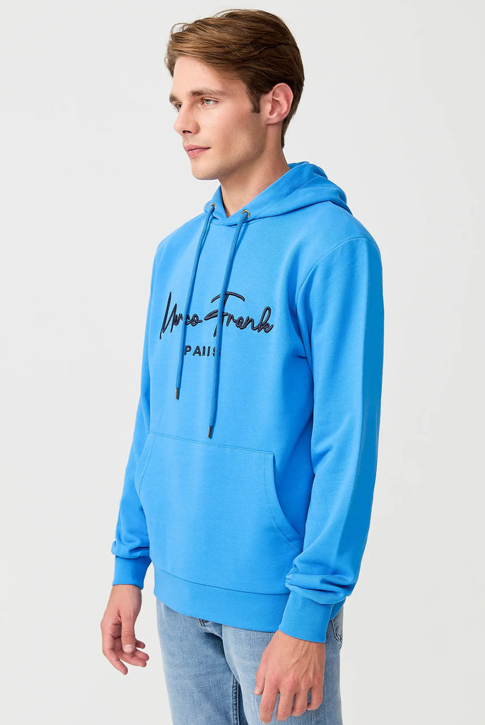 Marco Frank | Paris, France | Fontaine: Sweat Capuche Avec Logo Manuscrit Brodé - Royal Bleu