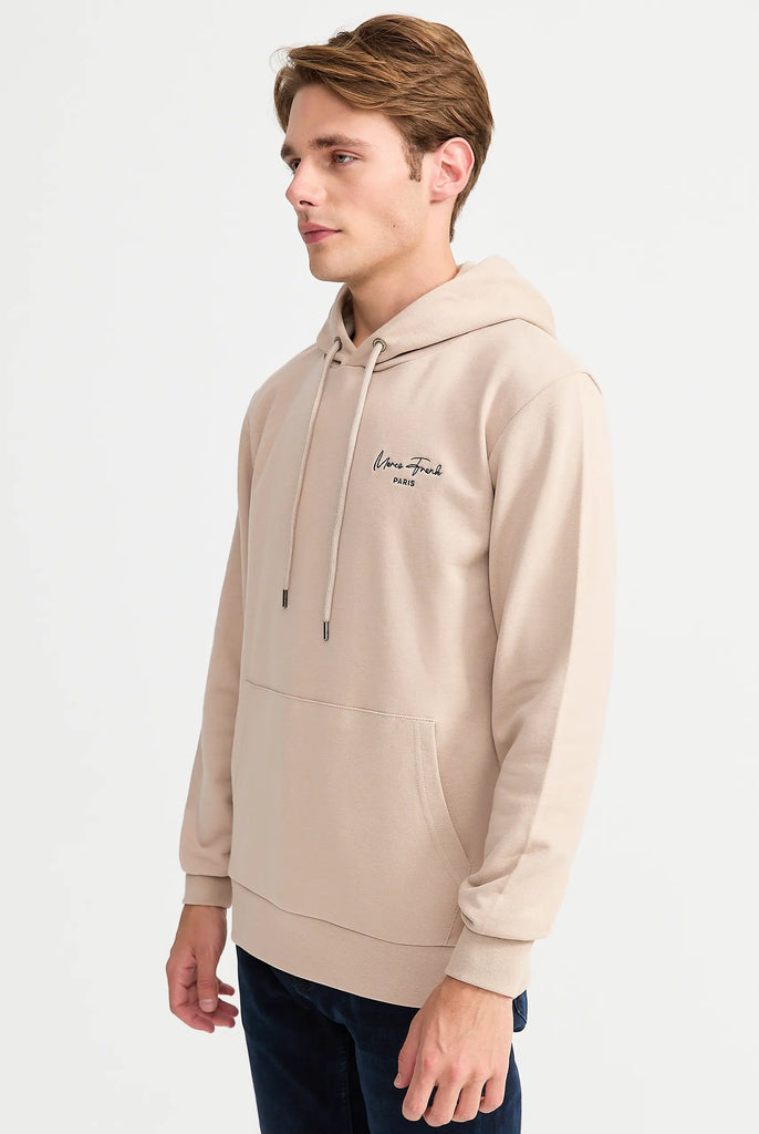 Marco Frank - Hugh: Sweat Capuche Avec Logo Manuscrit Brodé - Beige