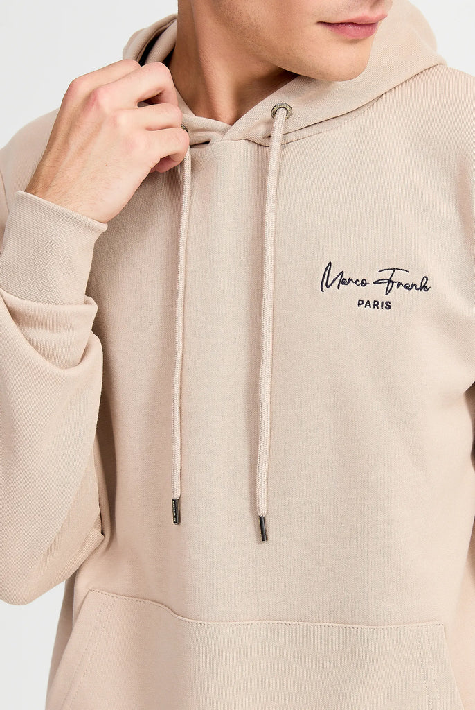 Marco Frank - Hugh: Sweat Capuche Avec Logo Manuscrit Brodé - Beige