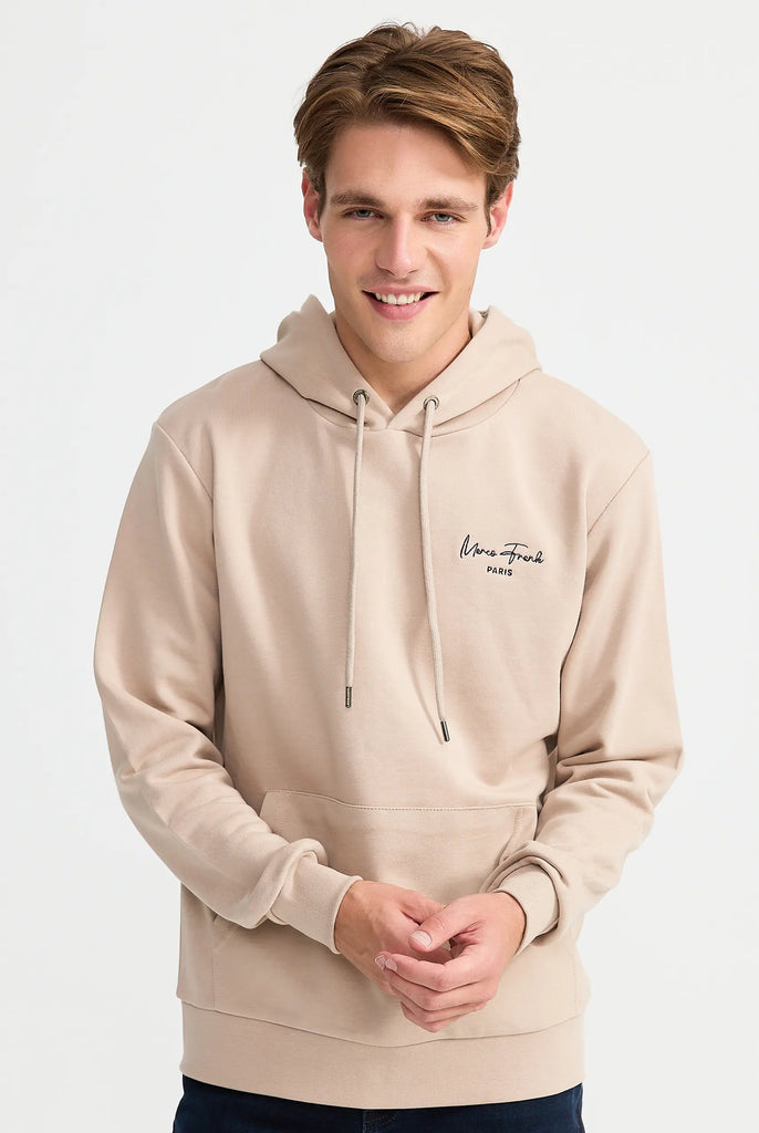 Marco Frank - Hugh: Sweat Capuche Avec Logo Manuscrit Brodé - Beige