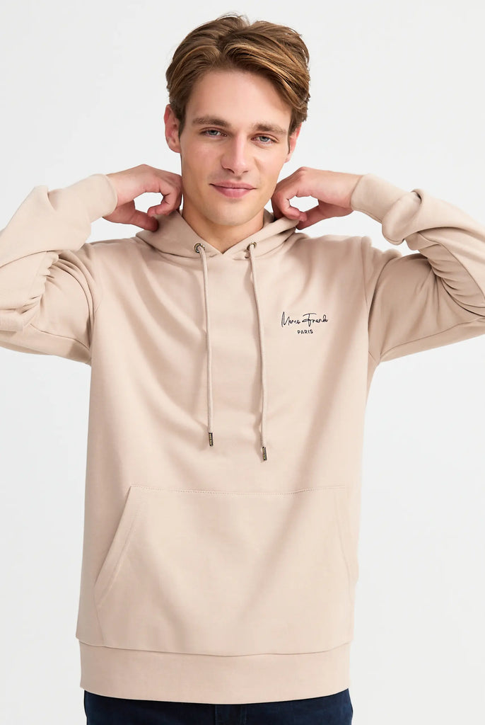 Marco Frank - Hugh: Sweat Capuche Avec Logo Manuscrit Brodé - Beige