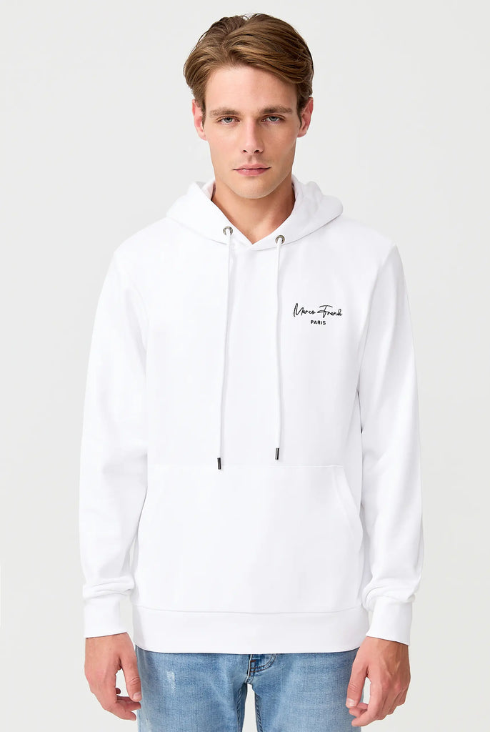 Marco Frank - Hugh: Sweat Capuche Avec Logo Manuscrit Brodé - Blanc