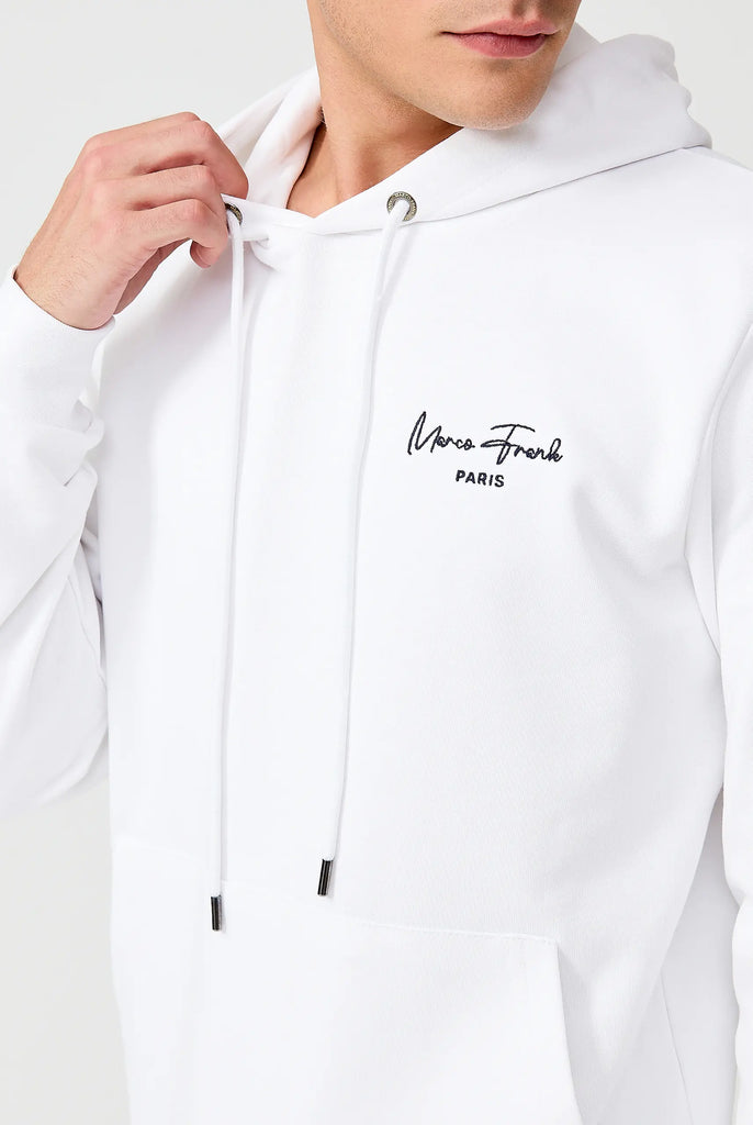 Marco Frank - Hugh: Sweat Capuche Avec Logo Manuscrit Brodé - Blanc