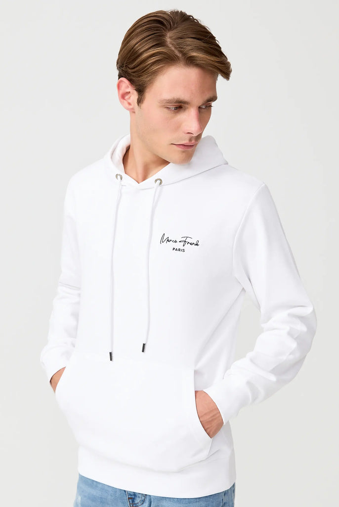 Marco Frank - Hugh: Sweat Capuche Avec Logo Manuscrit Brodé - Blanc