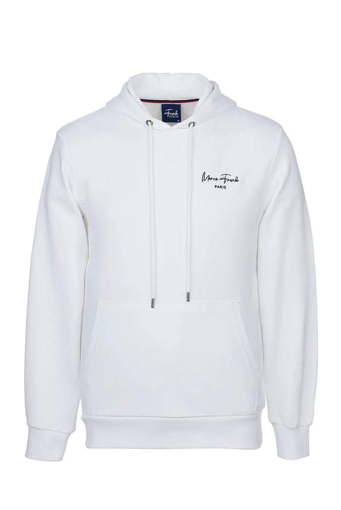 Marco Frank - Hugh: Sweat Capuche Avec Logo Manuscrit Brodé - Blanc