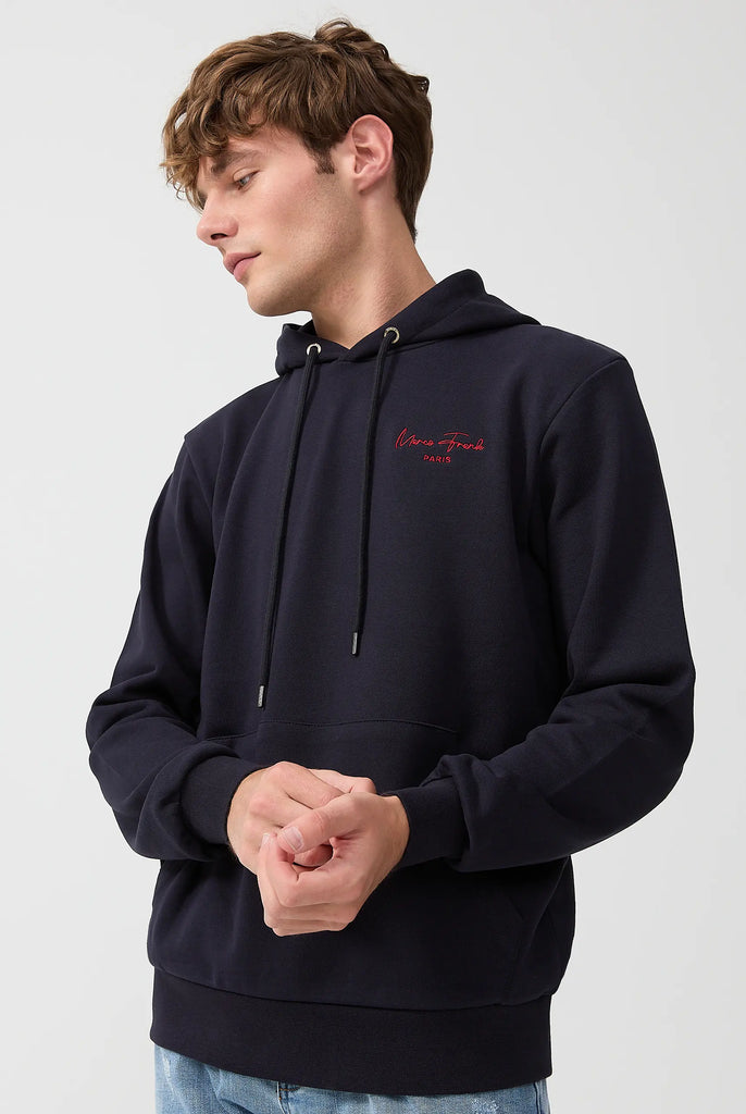 Marco Frank - Hugh: Sweat Capuche Avec Logo Manuscrit Brodé - Bleu Marine