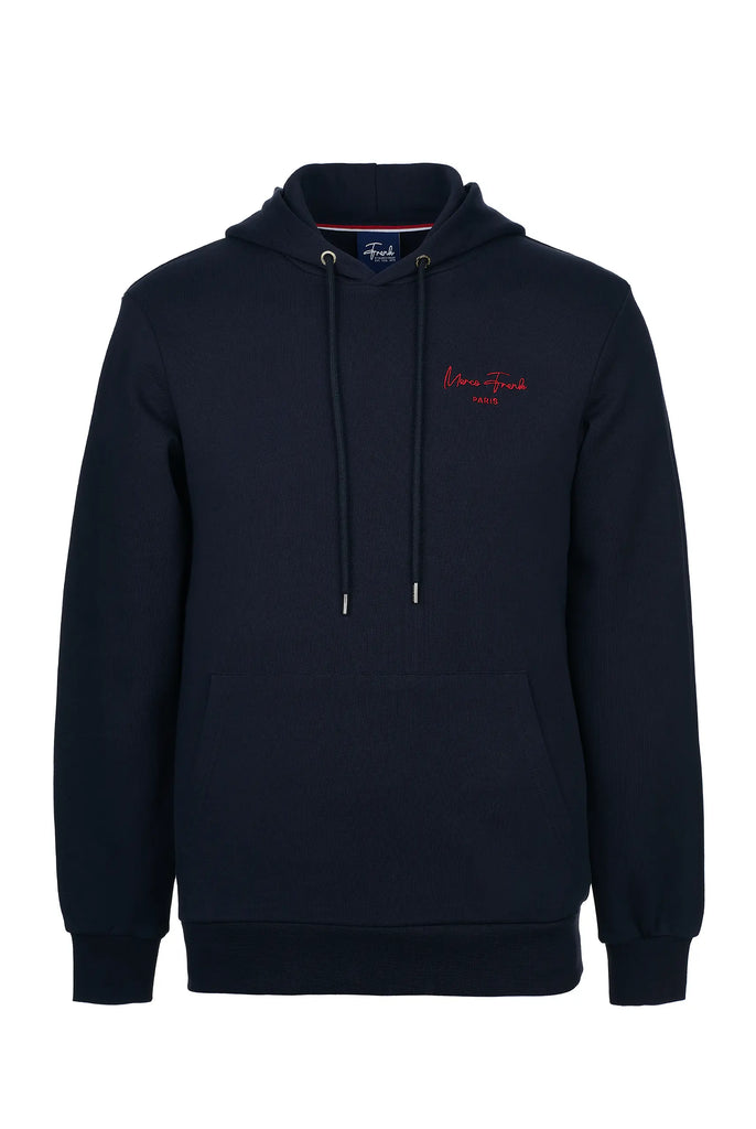 Marco Frank - Hugh: Sweat Capuche Avec Logo Manuscrit Brodé - Bleu Marine