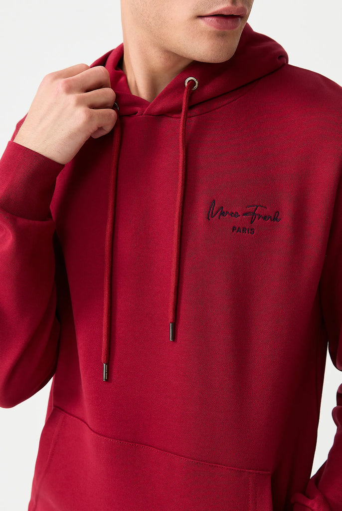 Marco Frank - Hugh: Sweat Capuche Avec Logo Manuscrit Brodé - Bordeaux