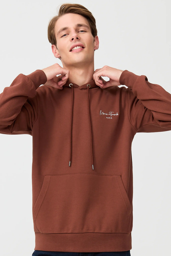 Marco Frank - Hugh: Sweat Capuche Avec Logo Manuscrit Brodé - Brun