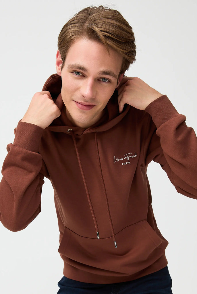 Marco Frank - Hugh: Sweat Capuche Avec Logo Manuscrit Brodé - Brun