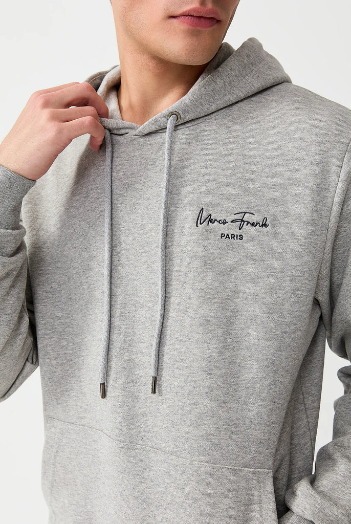 Marco Frank - Hugh: Sweat Capuche Avec Logo Manuscrit Brodé - Gris