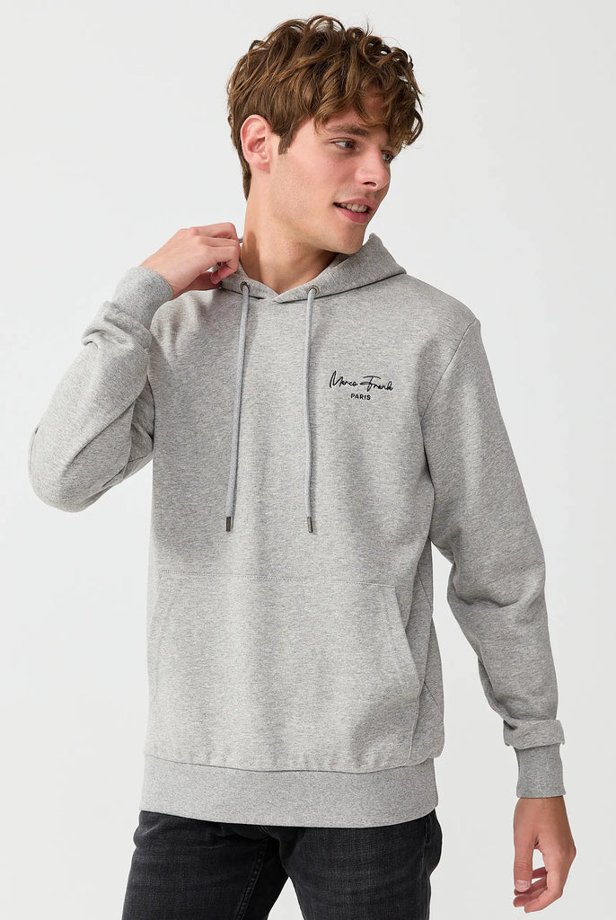 Marco Frank - Hugh: Sweat Capuche Avec Logo Manuscrit Brodé - Gris