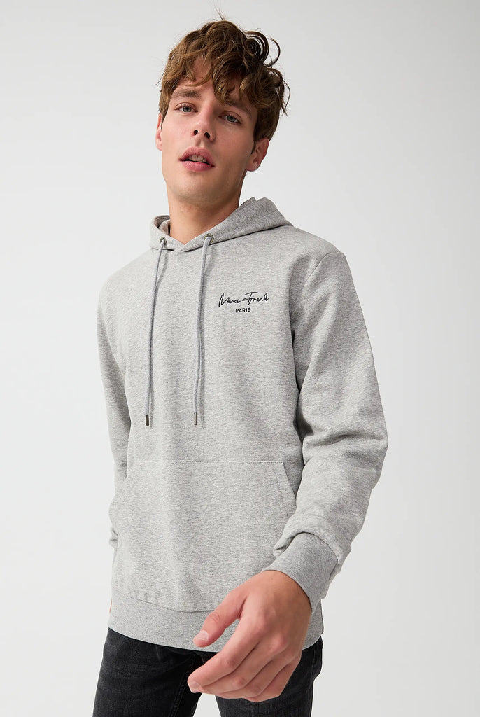 Marco Frank - Hugh: Sweat Capuche Avec Logo Manuscrit Brodé - Gris