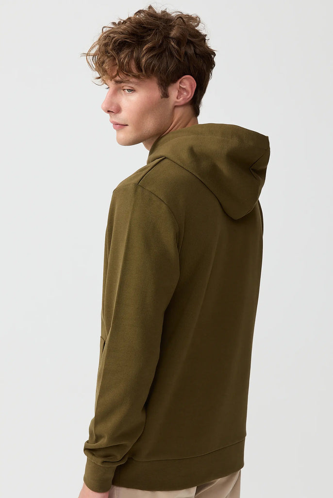 Marco Frank - Hugh: Sweat Capuche Avec Logo Manuscrit Brodé - Kaki