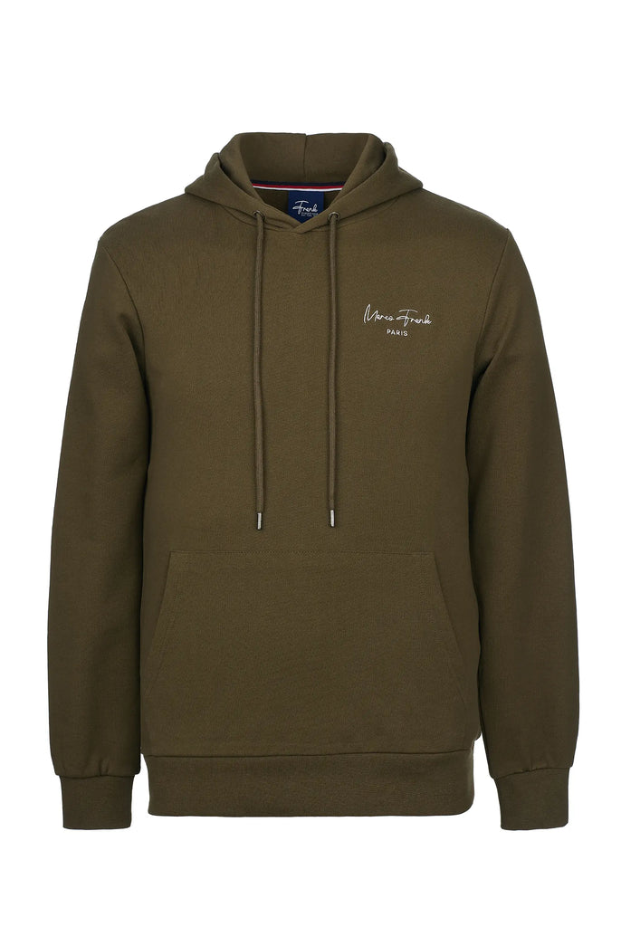 Marco Frank - Hugh: Sweat Capuche Avec Logo Manuscrit Brodé - Kaki