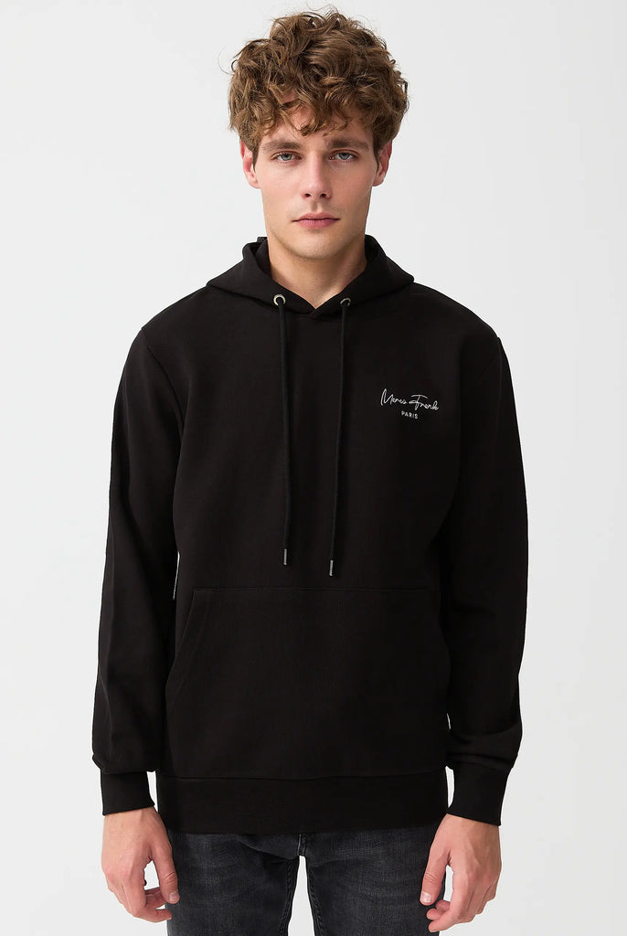Marco Frank - Hugh: Sweat Capuche Avec Logo Manuscrit Brodé - Noir