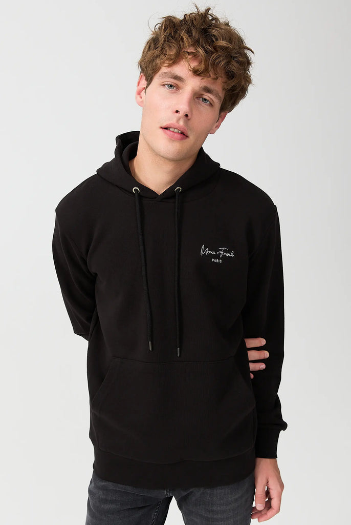 Marco Frank - Hugh: Sweat Capuche Avec Logo Manuscrit Brodé - Noir