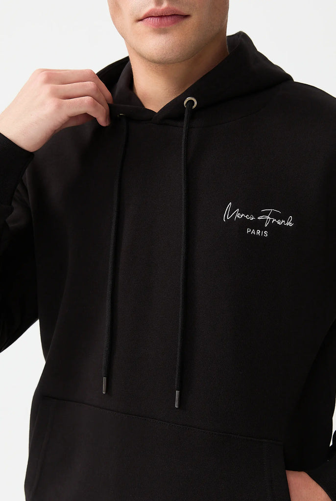 Marco Frank - Hugh: Sweat Capuche Avec Logo Manuscrit Brodé - Noir