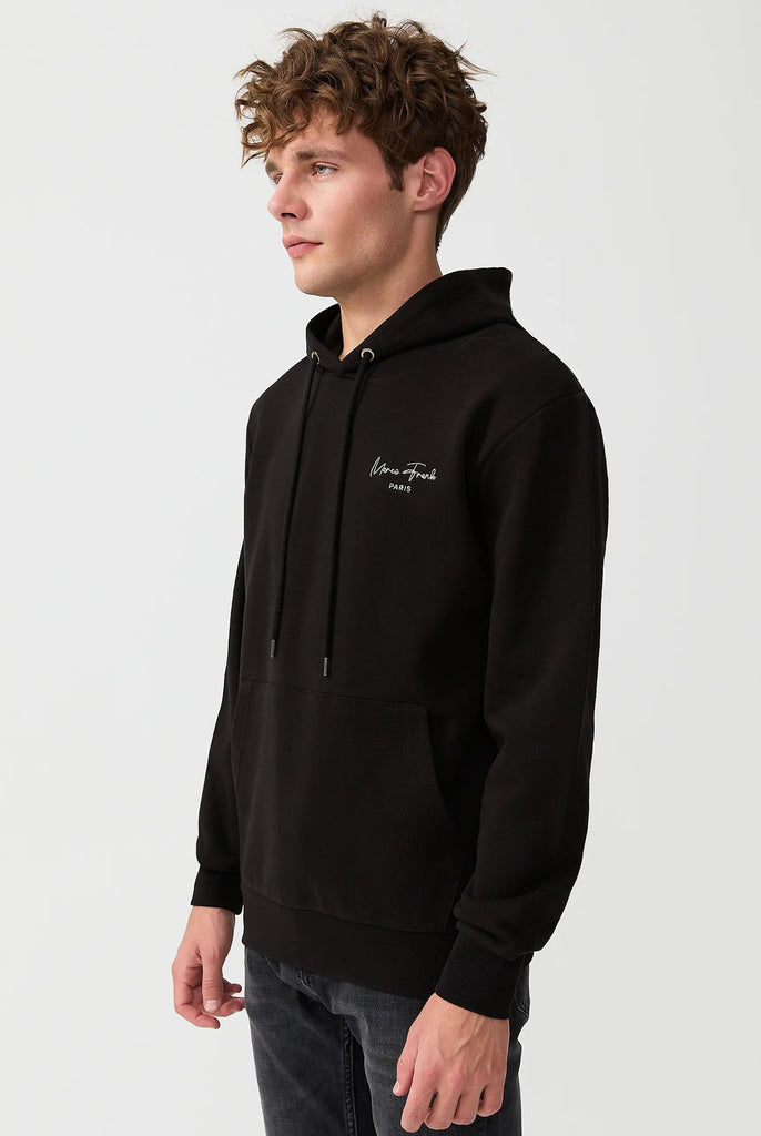 Marco Frank - Hugh: Sweat Capuche Avec Logo Manuscrit Brodé - Noir