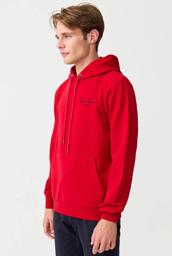 Marco Frank - Hugh: Sweat Capuche Avec Logo Manuscrit Brodé - Rouge