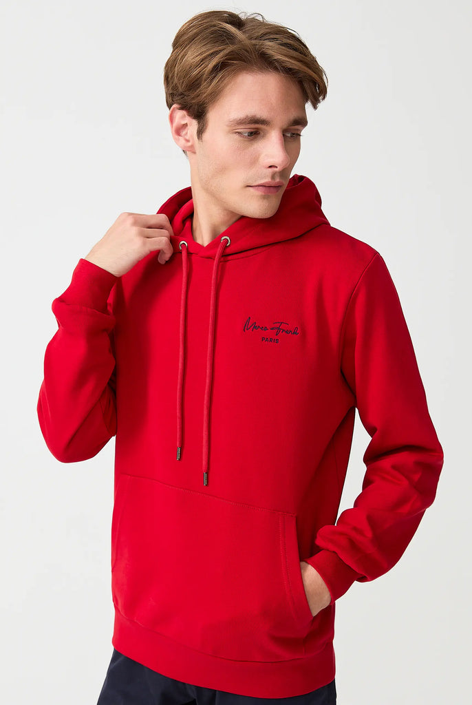 Marco Frank - Hugh: Sweat Capuche Avec Logo Manuscrit Brodé - Rouge