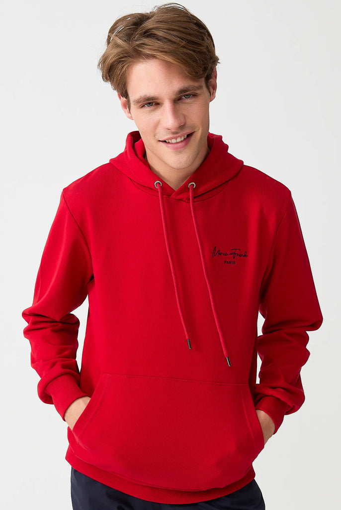 Marco Frank - Hugh: Sweat Capuche Avec Logo Manuscrit Brodé - Rouge