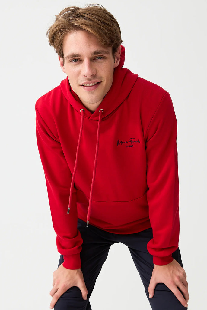 Marco Frank - Hugh: Sweat Capuche Avec Logo Manuscrit Brodé - Rouge