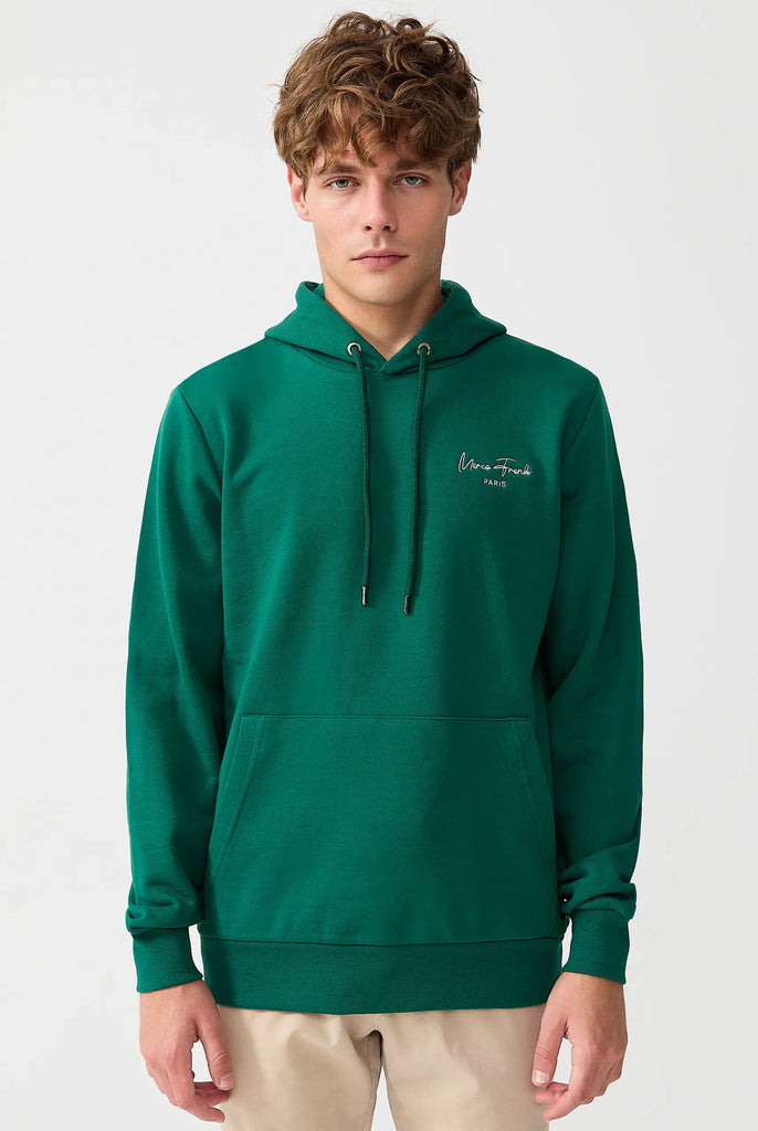 Marco Frank - Hugh: Sweat Capuche Avec Logo Manuscrit Brodé - Vert