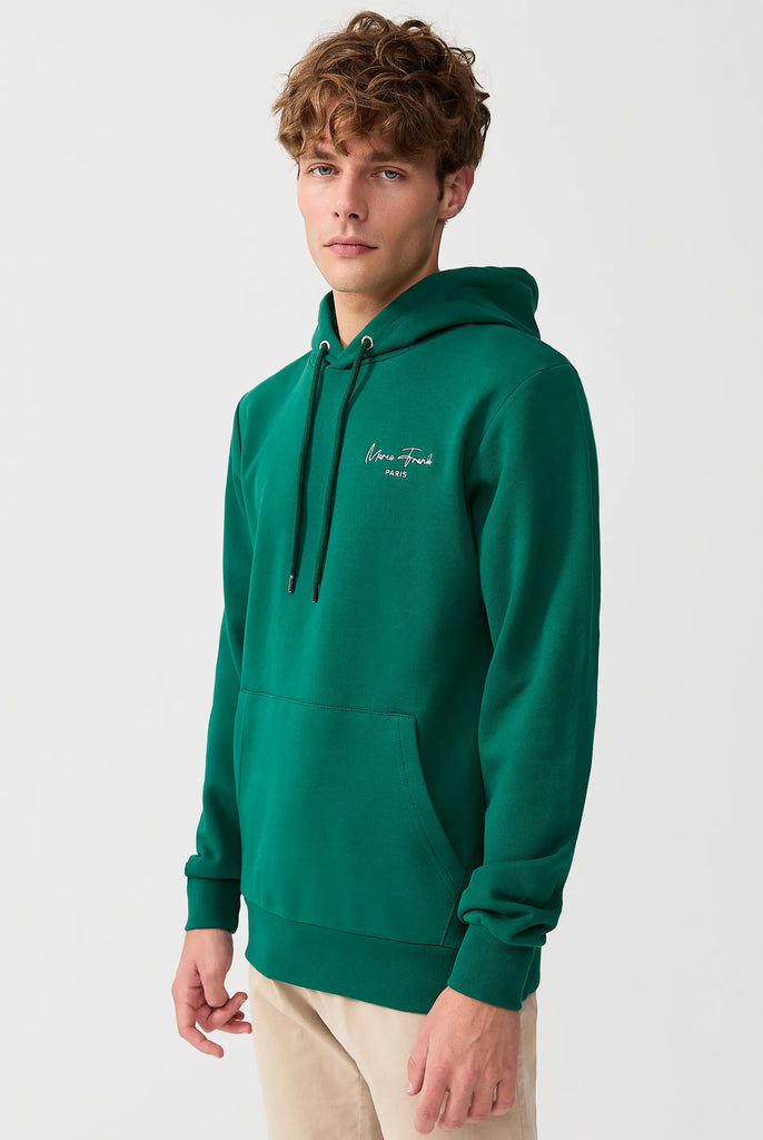Marco Frank - Hugh: Sweat Capuche Avec Logo Manuscrit Brodé - Vert