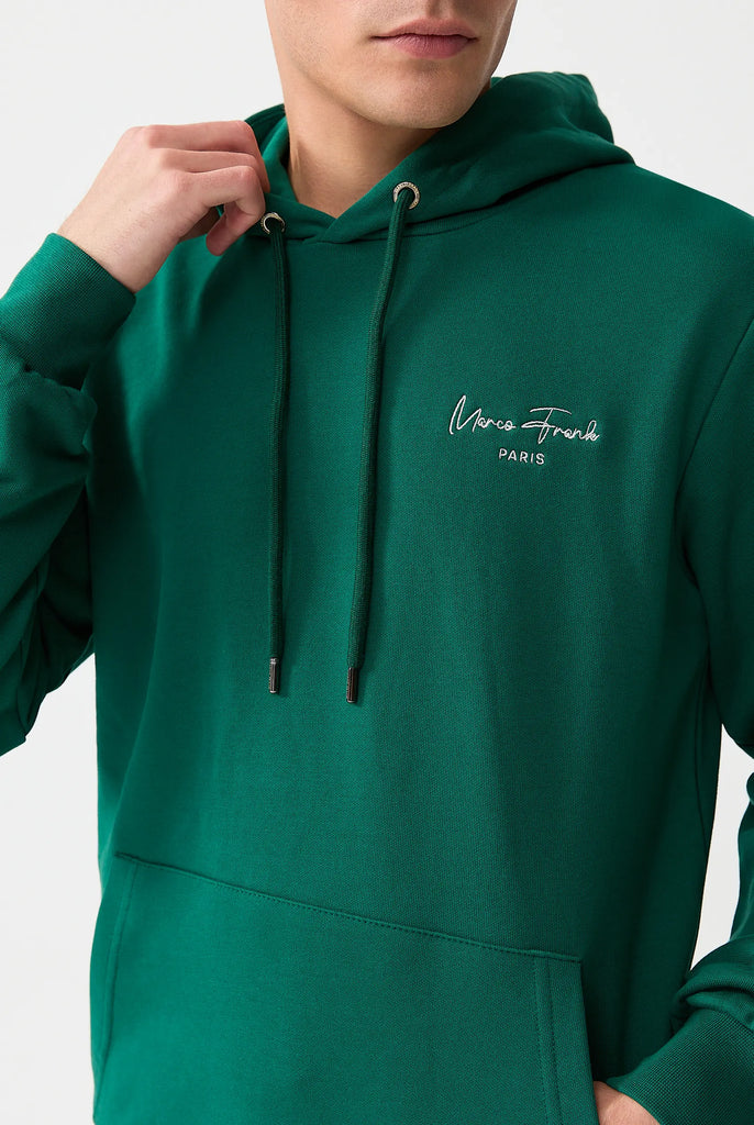 Marco Frank - Hugh: Sweat Capuche Avec Logo Manuscrit Brodé - Vert