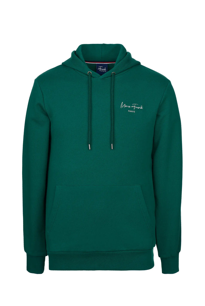 Marco Frank - Hugh: Sweat Capuche Avec Logo Manuscrit Brodé - Vert