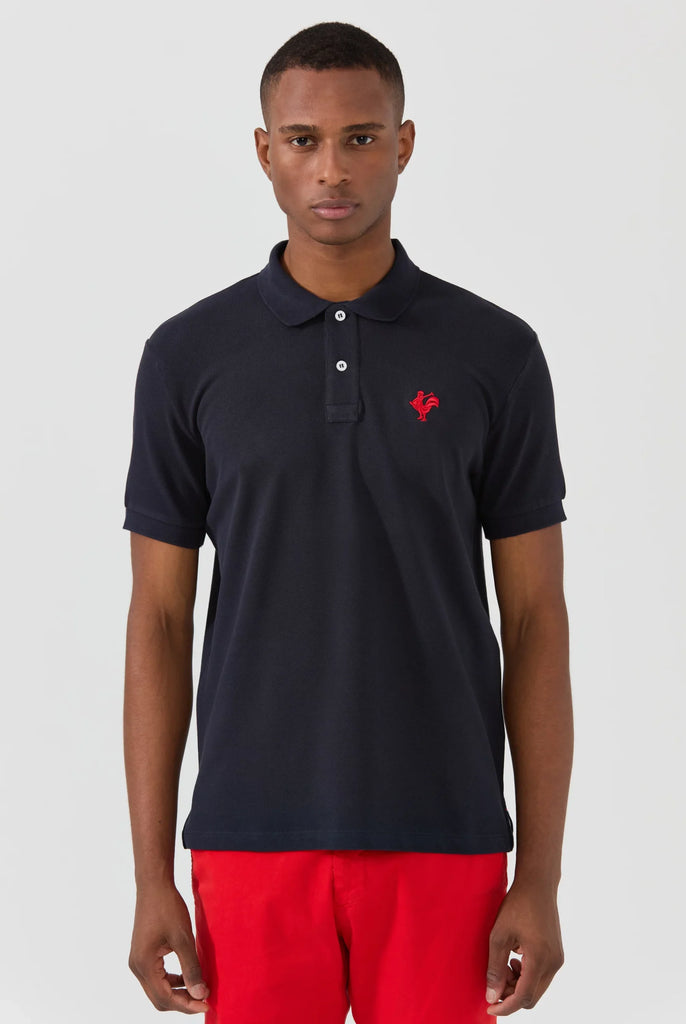 Marco Frank - Est. In Paris - Étienne: Polo Avec Logo de Coq Emblématique Brodé - Bleu Marine