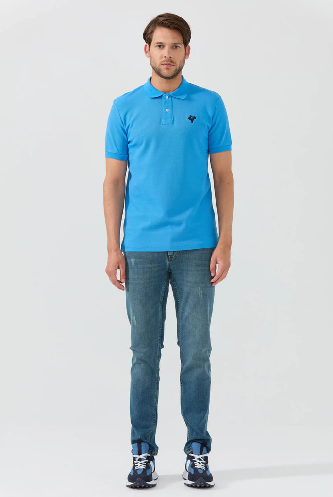 Marco Frank - Est. In Paris - Étienne: Polo Avec Logo de Coq Emblématique Brodé - Bleu Royal