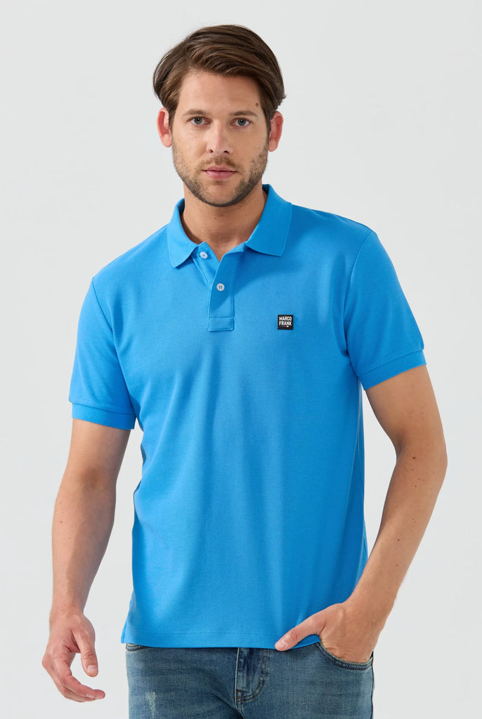 Marco Frank - Louise: Polo Avec Écusson Logo en Silicone - Bleu Royal