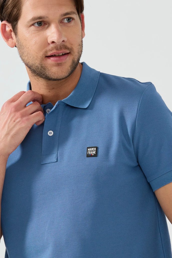 Marco Frank - Louise: Polo Avec Écusson Logo en Silicone - Indigo
