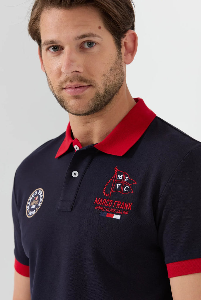 Marco Frank - Lucien: Polo Broderie À Motif Nautique - Bleu