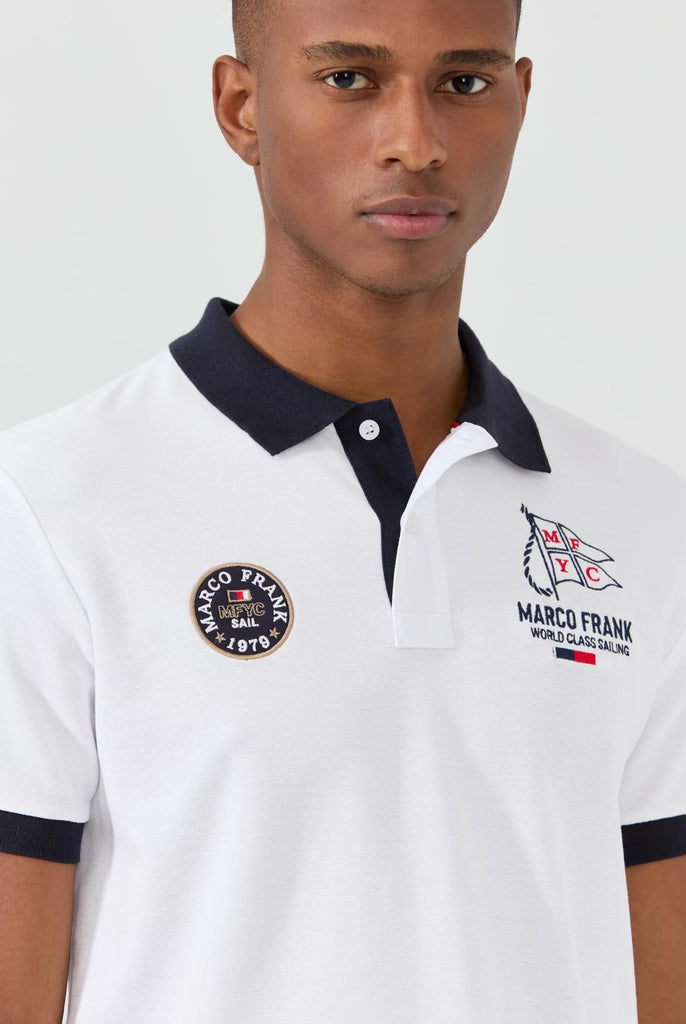Marco Frank - Lucien: Polo Broderie À Motif Nautique - White