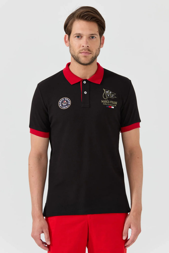 Marco Frank - Lucien: Polo Broderie À Motif Nautique - Black