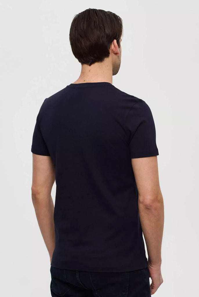 Marco Frank - Daniel: T-shirt Avec Logo Manuscrit Brodé et Imprimé - Bleu Marine