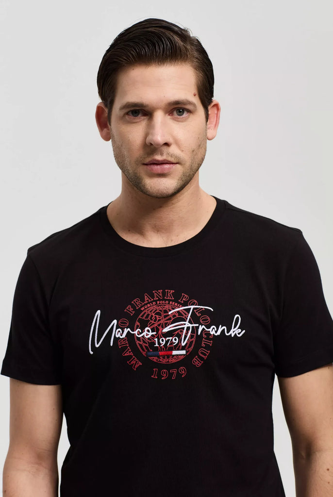 Marco Frank - Daniel: T-shirt Avec Logo Manuscrit Brodé et Imprimé - Noir