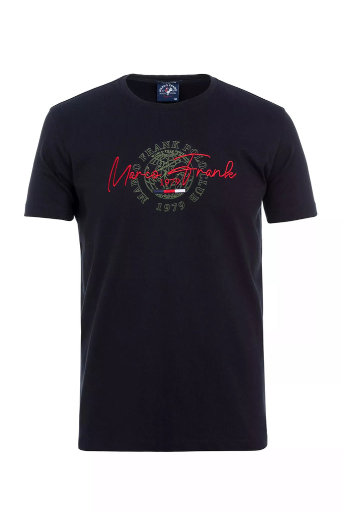Marco Frank - Daniel: T-shirt Avec Logo Manuscrit Brodé et Imprimé - Bleu Marine