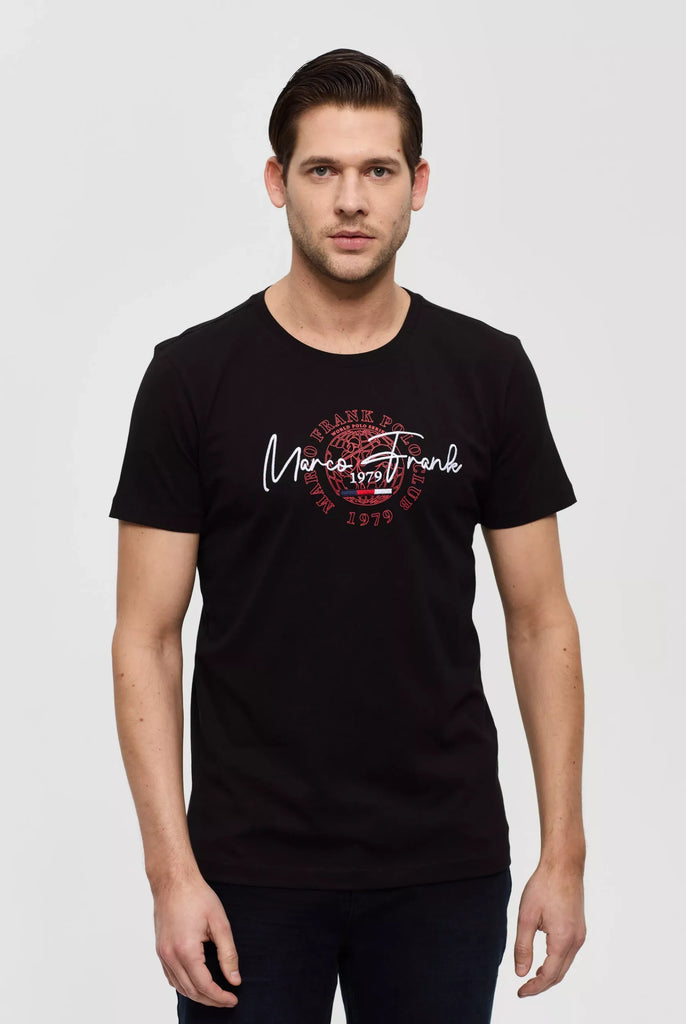 Marco Frank - Daniel: T-shirt Avec Logo Manuscrit Brodé et Imprimé - Noir