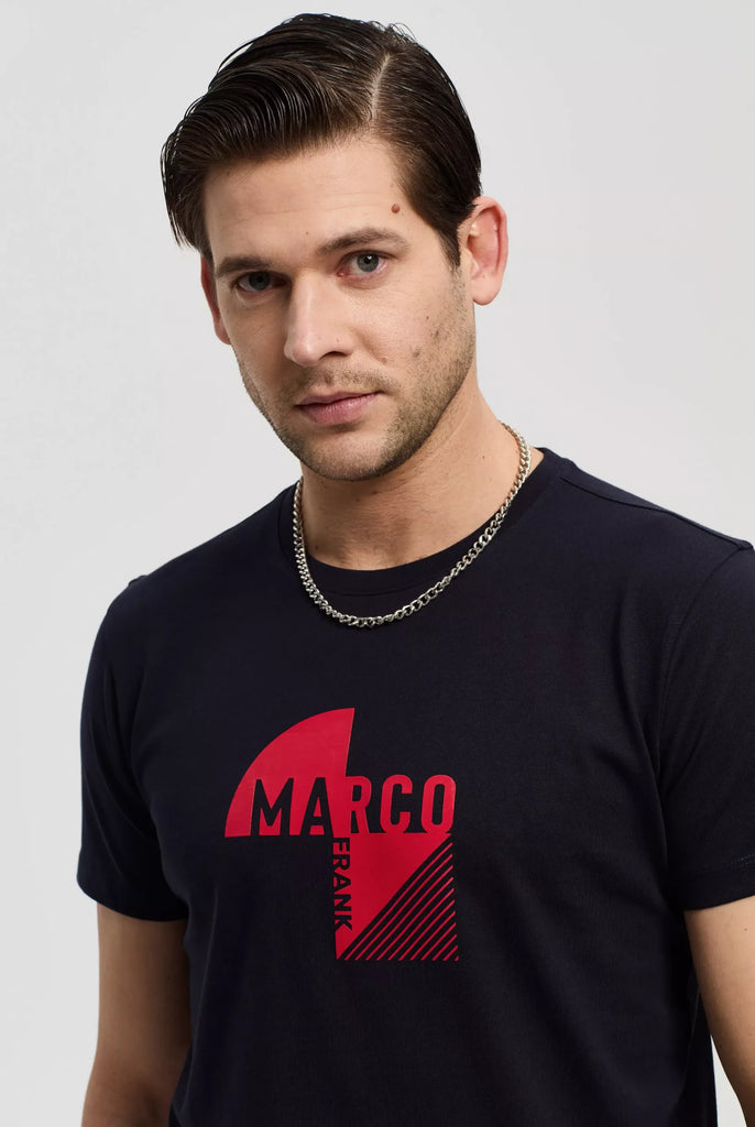 Marco Frank - Decartes: T-Shirt à Logo Graphique - Bleu Marine